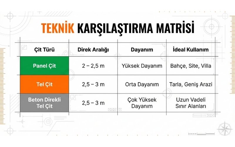 Bahçe Çit Direk Aralıkları – Hızlı Karşılaştırma Tablosu