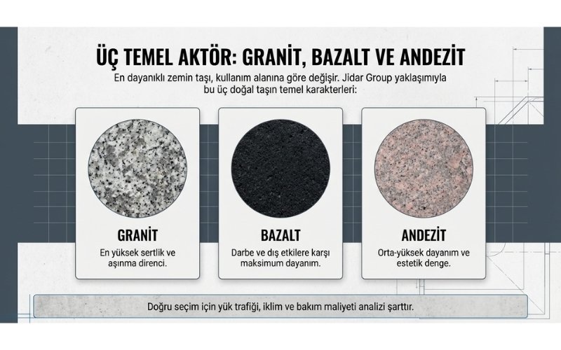 Granit, Bazalt ve Andezit Karşılaştırması