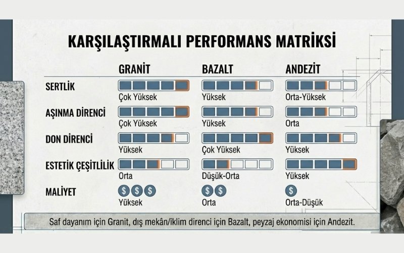 Granit – Bazalt – Andezit Karşılaştırması