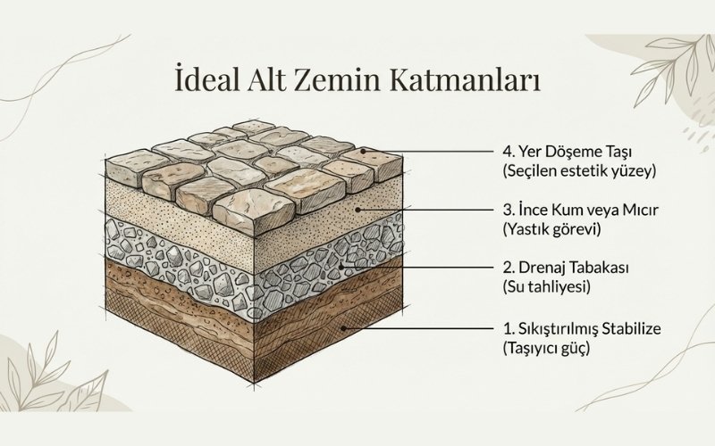 Yer Döşeme Taşları ile Doğal Görünümlü Yürüyüş Yolları 10 İdeal alt zemin katmanları:
